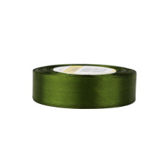Olive green satin ribbon – glossy, 25 mm wide, 32 m roll