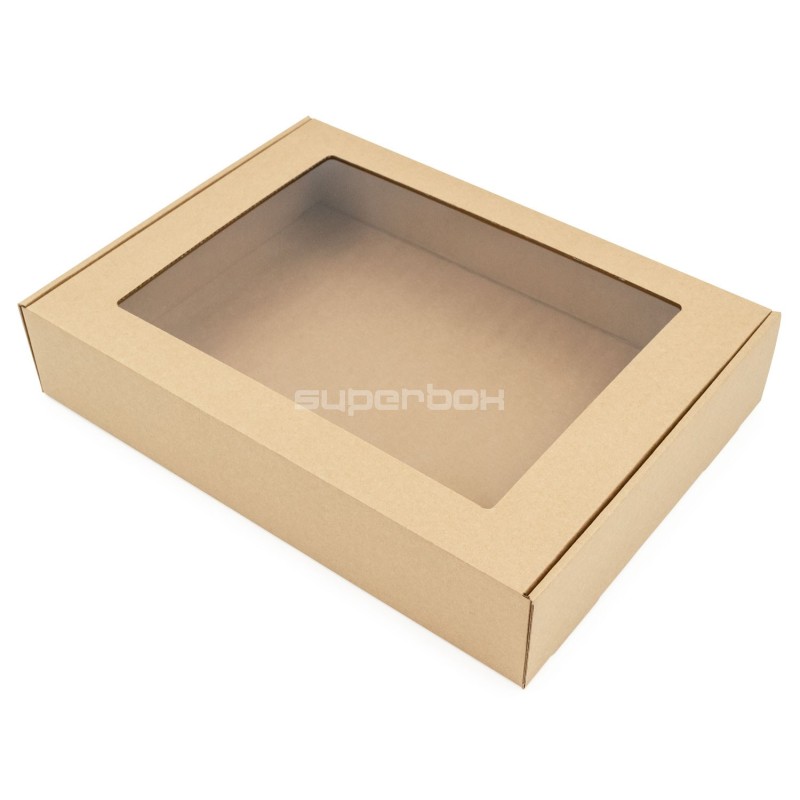 Brown Gift Box with Transparent Window for Plaid