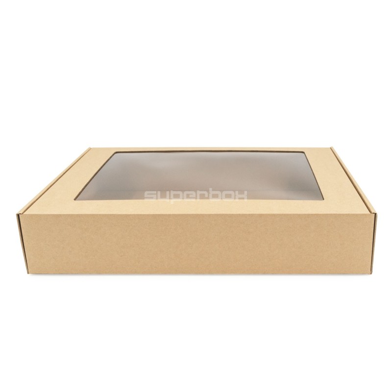 Brown Gift Box with Transparent Window for Plaid