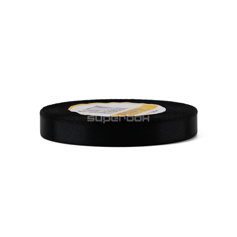 Šaura melna satīna lente, 12 mm platums