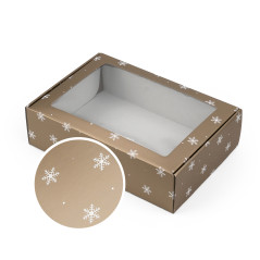 Gold Gift Box with Window and Snowflakes | 305x215x85 mm | Superbox