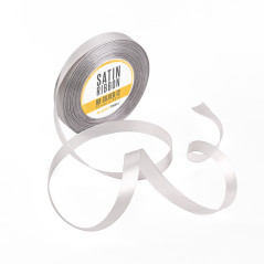 Glossy silver satin ribbon – 12 mm wide, 32 m length, unrolled