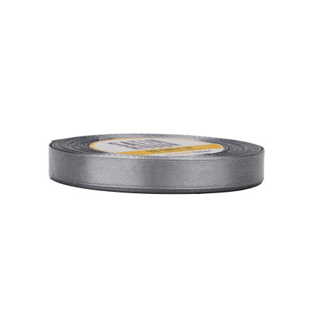 Pelēka satīna lente – spīdīga, 12 mm plata, 32 m ruļļos
