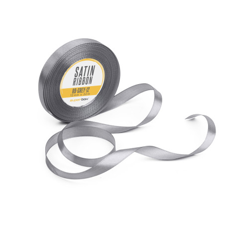 Šaura pelēka satīna lente, 12 mm platums