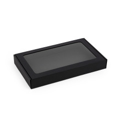 Melna zema dāvanu kaste ar PVC logu | 300x180x40 mm | Superbox