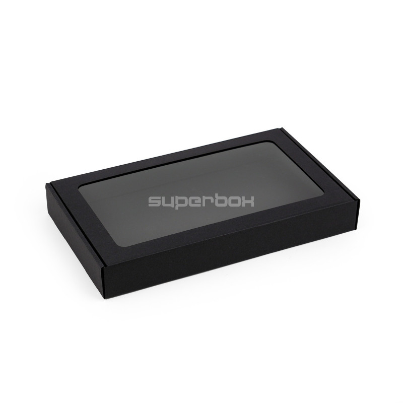 Чёрная коробка из гофрокартона с окошком, 300×180×40 mm Чёрная коробка из гофрокартона с окошком, 300×180×40 mm