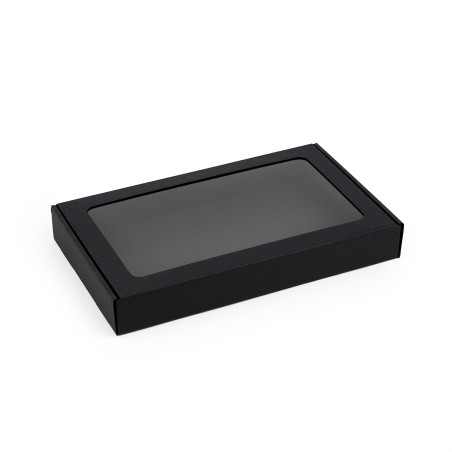 Melna zema dāvanu kaste ar PVC logu | 300x180x40 mm | Superbox