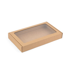 Brūna zema dāvanu kaste ar logu | 300x180x40 mm | Superbox
