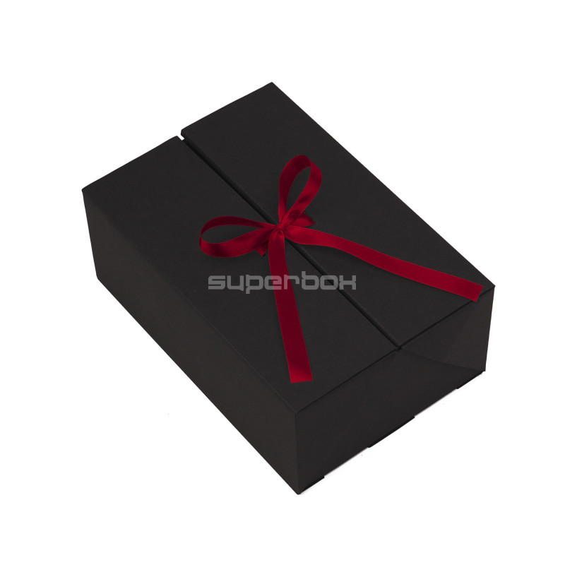 A5 Format Black Double Door Gift Box with Integrated Satin Ribbon