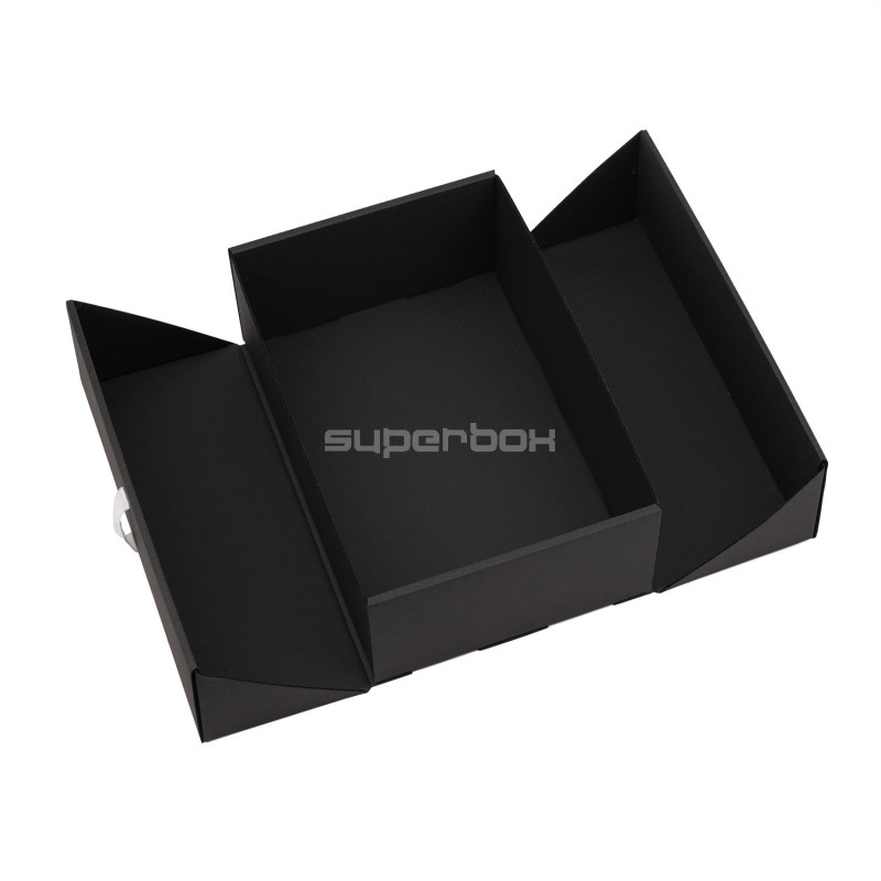 A5 Format Black Double Door Gift Box with Integrated Satin Ribbon