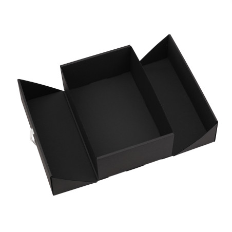 A5 Format Black Double Door Gift Box with Integrated Satin Ribbon