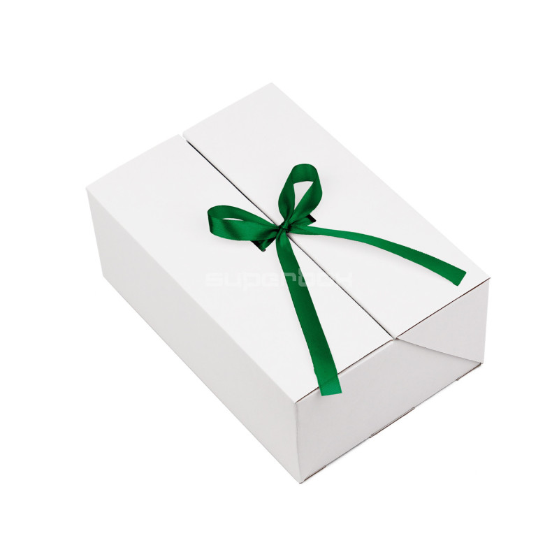 A5 Format Double Door White Gift Box with Integrated Satin Ribbon