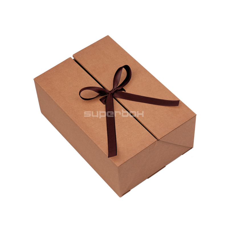 A5 Format Brown Double Door Gift Box with Integrated Ribbon
