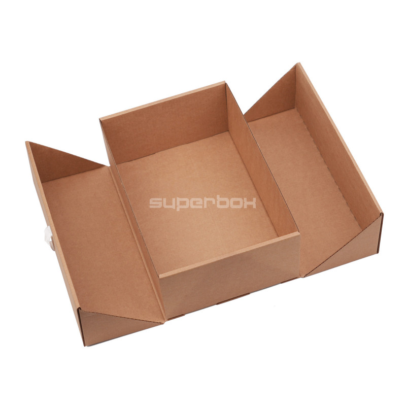 A5 Format Brown Double Door Gift Box with Integrated Ribbon