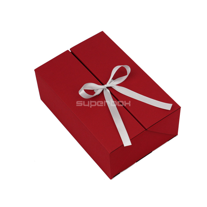 A5 Format Double Door Red Gift Box with Integrated Satin Ribbon
