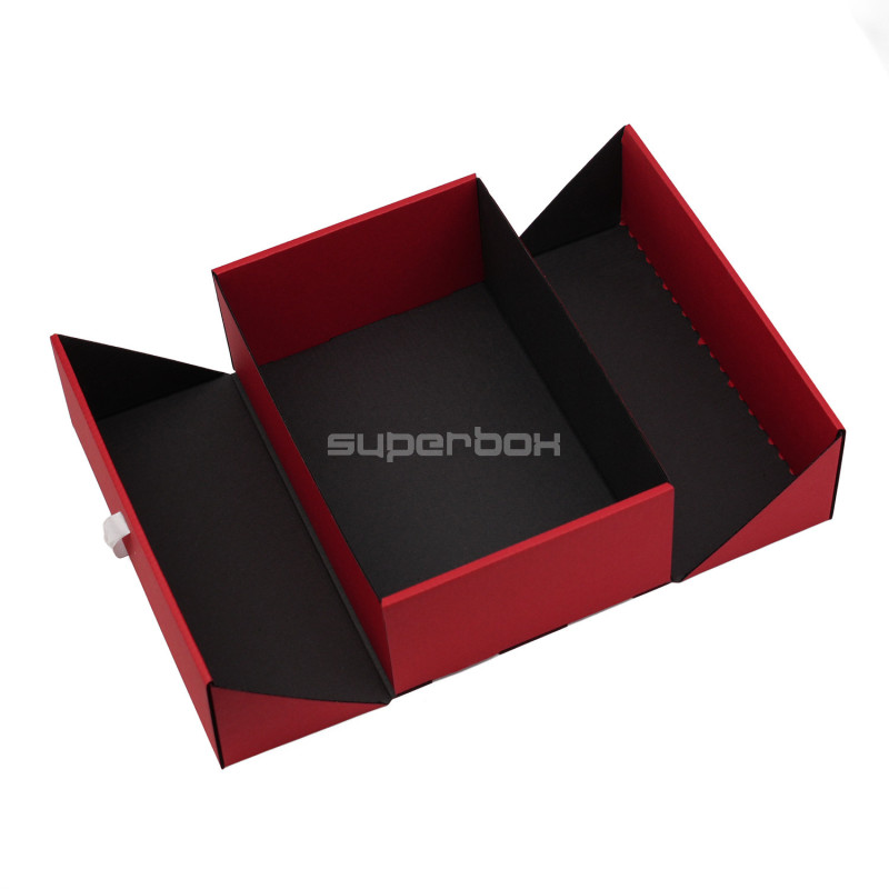 A5 Format Double Door Red Gift Box with Integrated Satin Ribbon