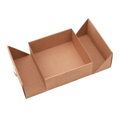 Square Brown Double Door Gift Box with Integrated Ribbon