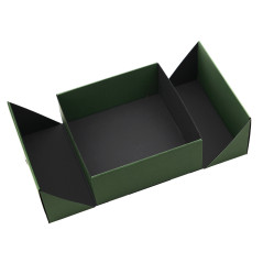 Square Double Door Green Gift Box with Integrated Satin Ribbon