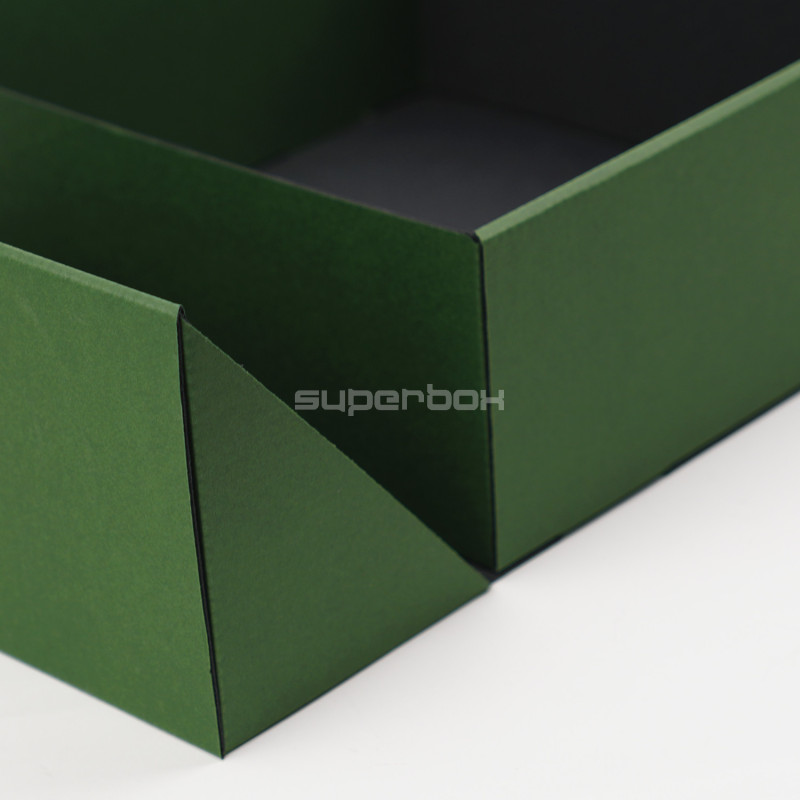 Square Double Door Green Gift Box with Integrated Satin Ribbon