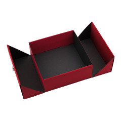 Square red double door box with a ribbon, 220x220x90 mm