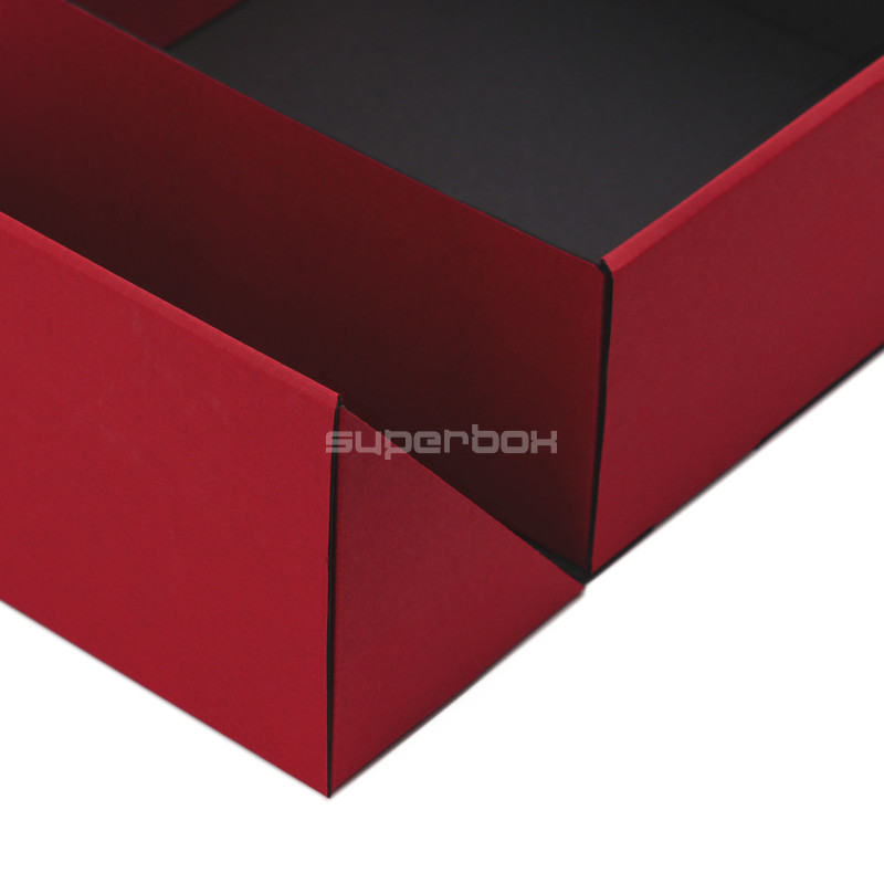 Square Double Door Red Gift Box with Integrated Satin Ribbon