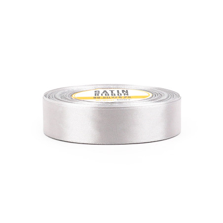 Sudraba satīna lente – spīdīga, 25 mm plata, 32 m ruļļos