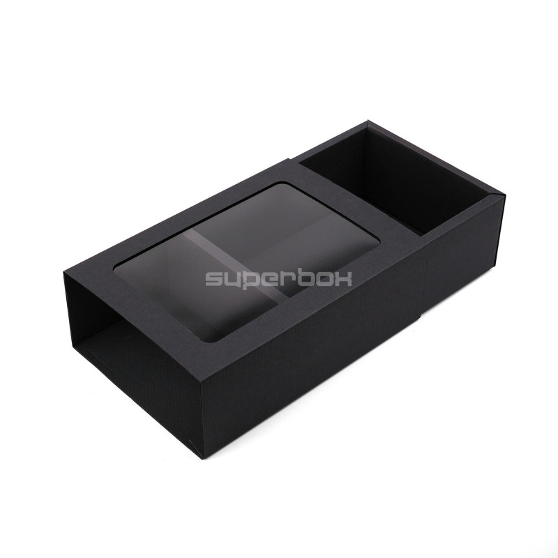 Black gift box with a sleeve and window, 240x160x85 mm