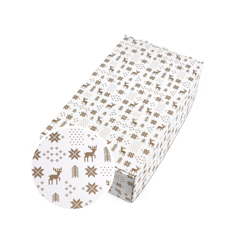 Balta dāvanu kaste pudelei ar zelta ziemas rakstu, 340x195x85 mm