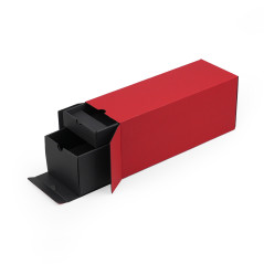 Closed red oblong gift box for bottle with wo drawers, 320x108x90 mm
