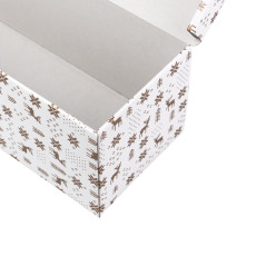 Balta horizontāla dāvanu kaste ar atlokāmu vāku un ziemas rakstiem, 335x115x115 mm