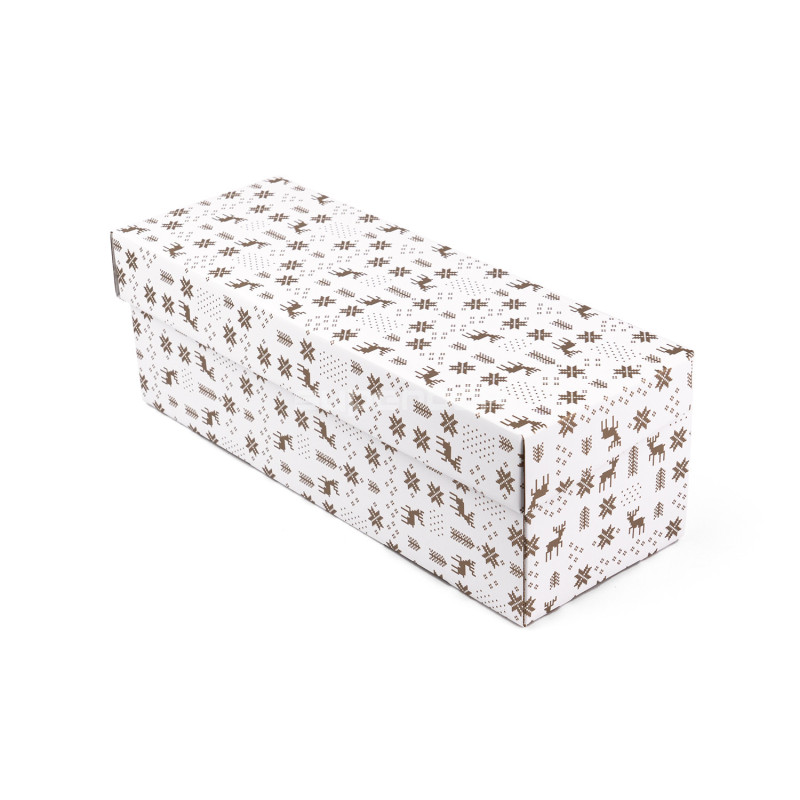 Flip Lid Horizontal White Gift Box with Winter Patterns