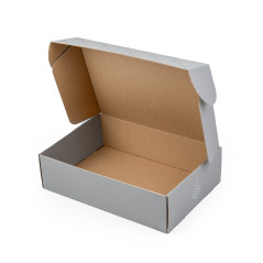 Grey Christmas gift box with a Christmas tree pattern, 305×215×85 mm