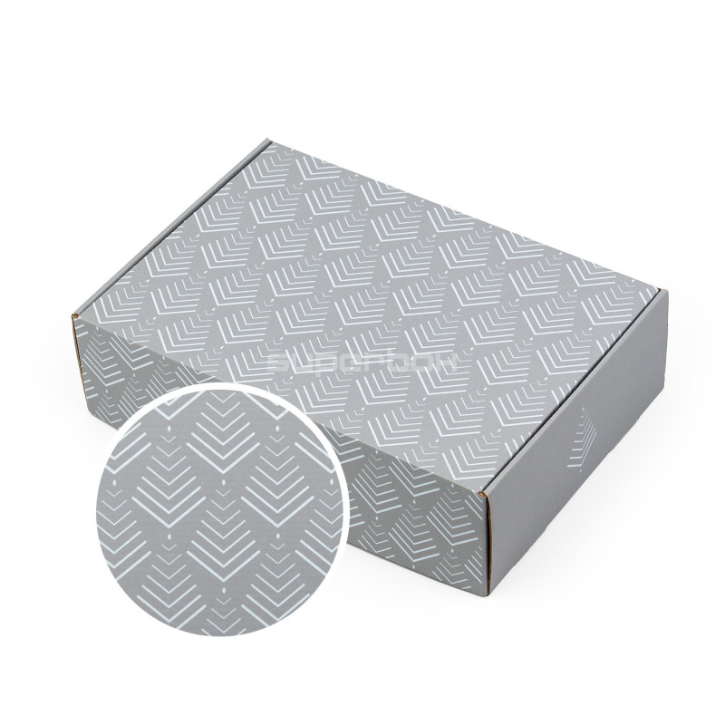 Grey Christmas gift box with a Christmas tree pattern, 305×215×85 mm Grey Christmas gift box with a Christmas tree pattern, 305×215×85 mm