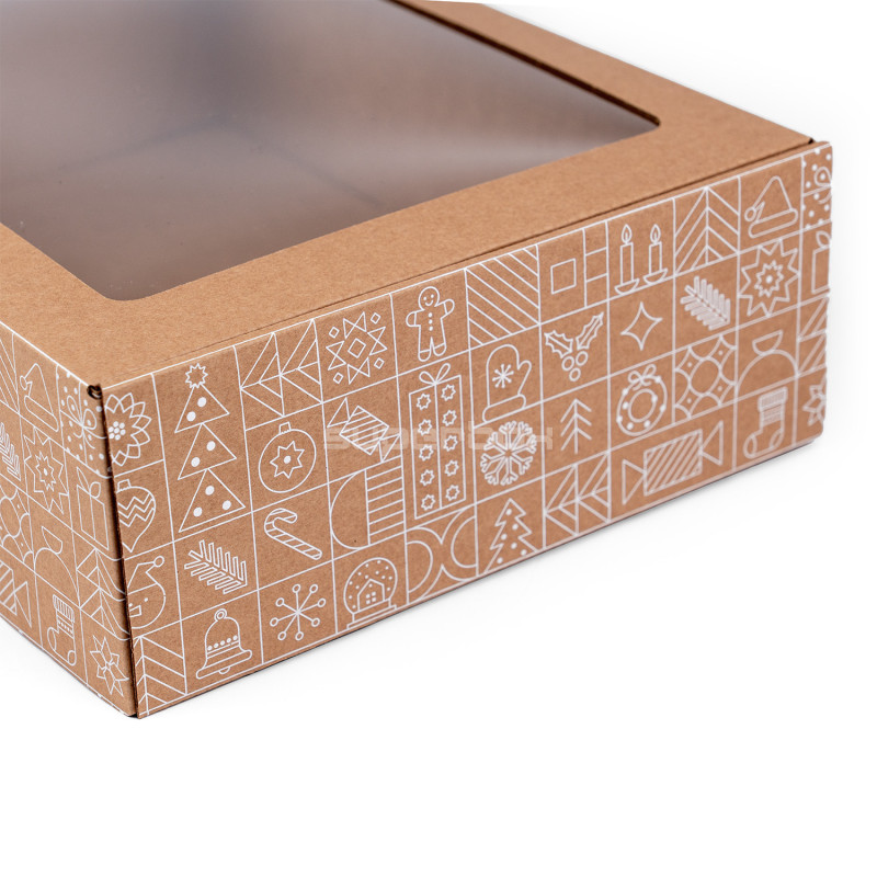 Brown A4 Size Gift Box with Winter Illustrations and Window