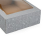Grey Christmas gift box with a clear PVC window and festive white pattern, 305×215×85 mm Grey Christmas gift box with a clear PVC window and festive white pattern, 305×215×85 mm