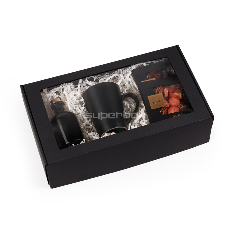 Extended Black Gift Box with Clear Window Extended Black Gift Box with Clear Window