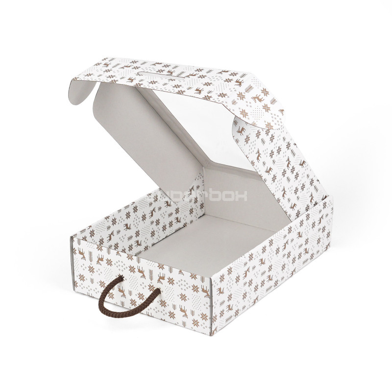 White Suitcase Style Gift Box with Winter Patterns and Window