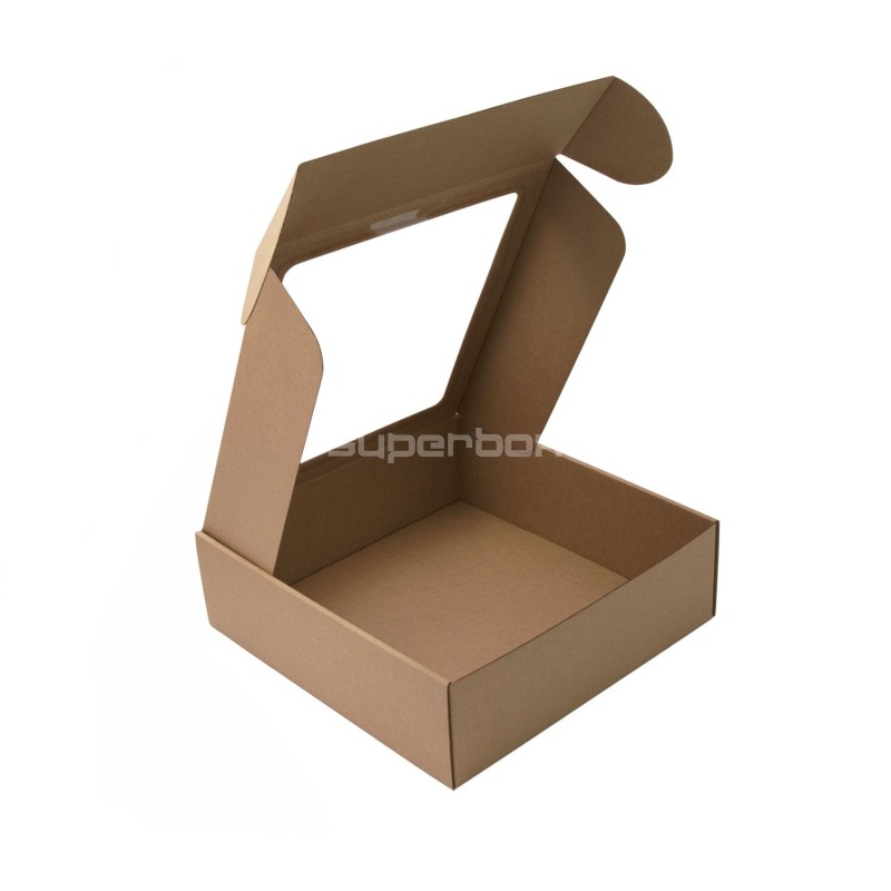 Brown Square Box with Window, Height of 9 cm