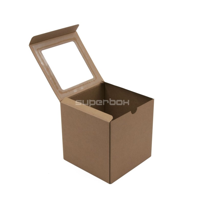 Brown Cube Gift Box with Clear Window on the Lid