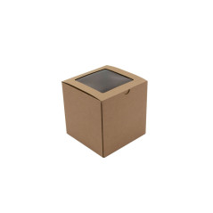 Brown Cube Gift Box with Clear Window