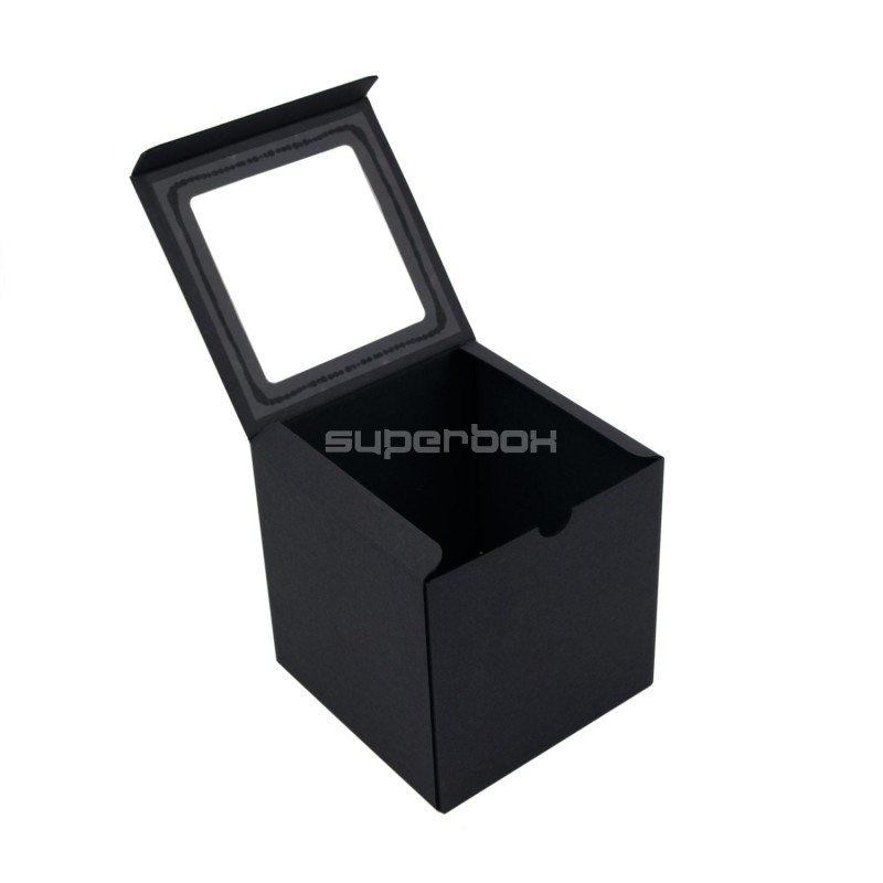 Dāvanu kaste Black Cube ar PVC logu uz vāka