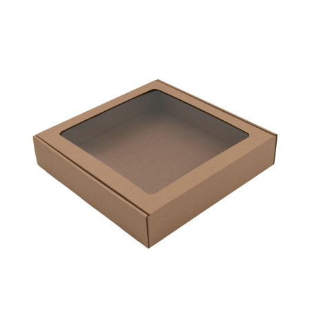 Brown Square Box Depth of 5.5 cm with Window for Snacks Set Packaging