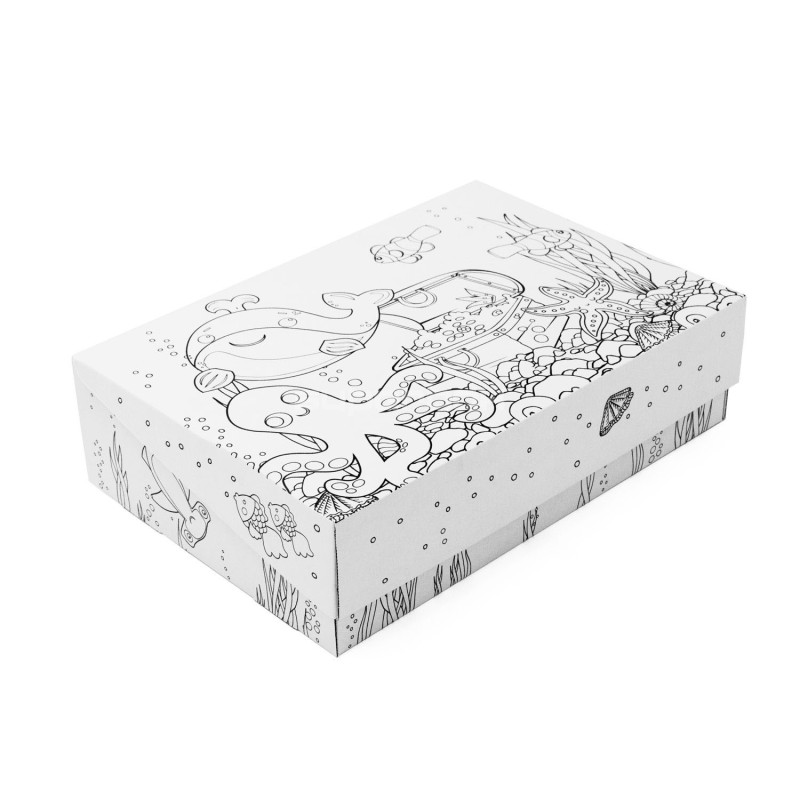 Coloring Children's Gift Box with Seabed Illustrations