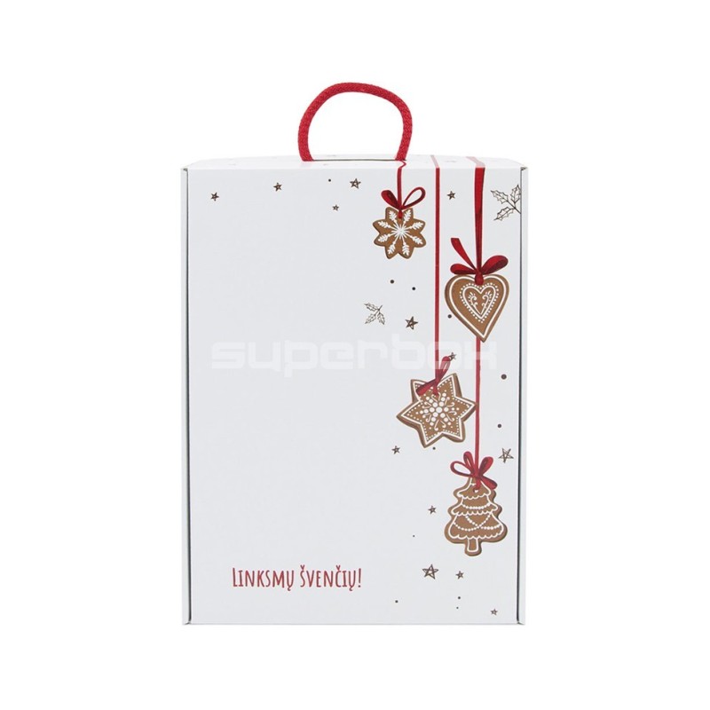 White Suitcase Style Gift Box with Red Christmas Pattern