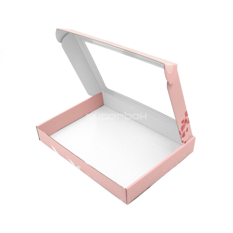 Pink Gift Box with Heart Design and PVC Window