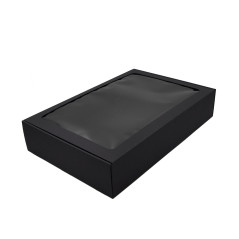 Large Black Box with Clear Window on the Lid, Height of 9 cm