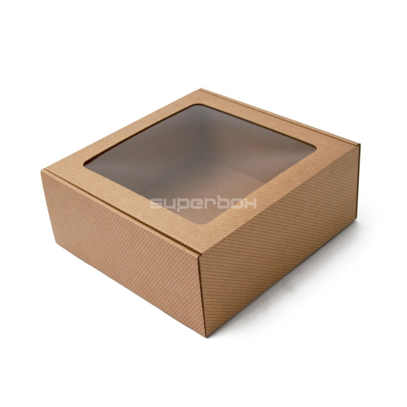 Brown Small Square Box with Window and Line Pattern