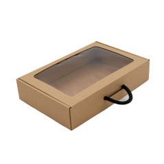 Brown Gift Box - Suitcase with Window and Textile Handle