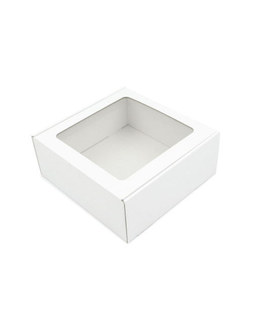 Kvadratinė balta L dydžio dovanų dėžė su langeliu