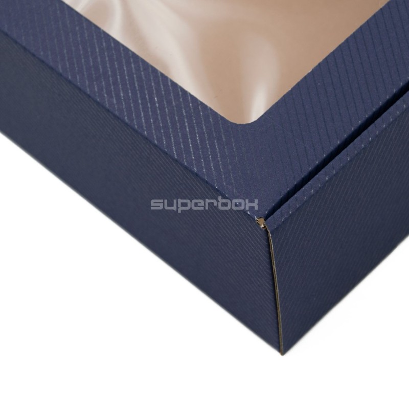 Dark Blue A4 Format Box with PVC Window and Line Pattern